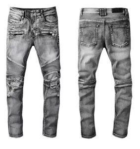 Designer Herren Jeans Marke Washed Design Grau Slim-Leg Denim Hosen Fashion Club Kleidung Männlich Hip Hop Skinny Motorrad Biker Jean Tro