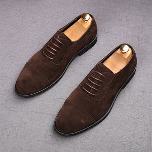 High quality New men suede Casual Mens Dress Shoes Lace-up Italian Stylist Flat Formal Oxfords Wedding Dress shoe