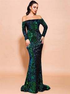 Höst Vinter Sexig Av Skulder Klänningar Långärmad Sequin Party Dress Evening Maxi Kvinnor Bodycon 011907