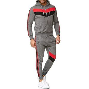 Men's Tracksuits Sets Men Fitness Leisure Patchwork Fashion Cardigan Hooded Suits Drawstring Youth Large Size All-match Simple