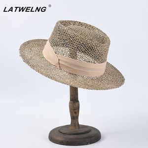 Mulheres salgado grama sol viseira chapéus moda oco senhoras verão panama chapéu atacado y200602