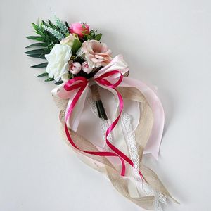 Wholesale wedding chair flowers resale online - Decorative Flowers Wreaths Outdoor Wedding Chair Back Decoration Fake Flower Props Artificial Silk Rose Peony Large Activity Decoration1