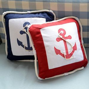 Pillow Case Wholesale 40 40cm Mediterranean Rudder Anchor Sailing Boat Canvas Cushion Covering Office Home Pads1