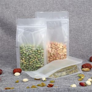 Frosted Transparent Stand Up Plastic Bags Flat Bottom Zipper Package Bag Reusable Airtight Smell Proof Food Storage Pouch for Coffee Tea