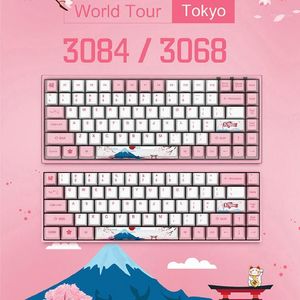 Teclados originais akko 3068/3084 sakura teclado mecânico para jogos 68/84 teclas pbt computador gamer tipo-c rosa azul laranja interruptor1