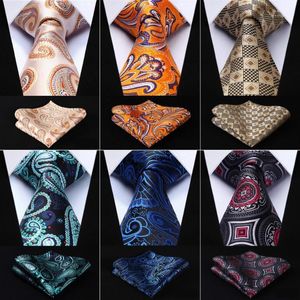 Neck Ties Men Tie Pocket Square Classic Party Wedding Paisley 3.4" Silk Fashion Mens Extra Long XL Necktie Handkerchief Set #C01