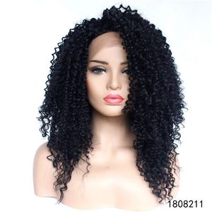 Sentetik LaceFront Peruk Siyah Afro Kinky Kıvırcık Simülasyon İnsan Saç Dantel Ön Perruques de Cheveux Huminları 1808211