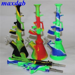 Silicone bongs Machine AK47 hookahs unbreakable glass Water Pipe Bong with bowl and titanium tip silicon hookah tobacco smoking pipes