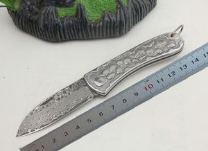 1 st toppkvalitet Damaskus EDC Pocket Folding Kniv VG10 Damascus Stålblad Rostfritt stålhandtag Knivar med nylonväska