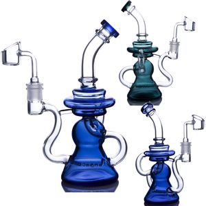 Recycler Bong Diffusore a fessura in linea Bong per acqua in vetro Recycler Dab Rig Bong Becher blu Bong Bruciatore a olio Tubo per acqua in vetro Giunto da 14 mm Banger