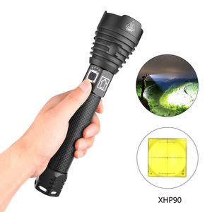 Nowa XHP90 Mocna latarka Light Light, ładowanie Wyświetlacz mocy z WTrap, P90 Figher Light Light Zoom Latarki do kempingu Wycieczki