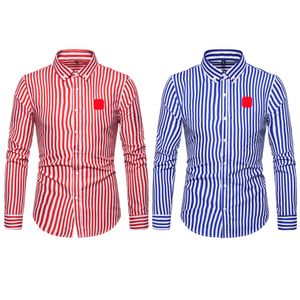Designer masculino listrado camisas de manga comprida polo cor sólida moda bordado clássico camisas casuais topo masculino t-shirts