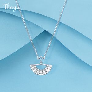 Thaya Original Design Chinese Style Silver Color Semi-Circle Necklace Pendants Blue Zircon Necklace For Women Fine Jewelry Gift Q0531