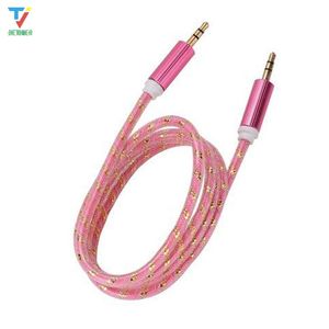 Nylon Wire Metal Shell Braid Weave Transparent 3.5mm Man till 3,5 mm Manlig ljudkabel Aux Cord Högtalarkabel 100st / Lot