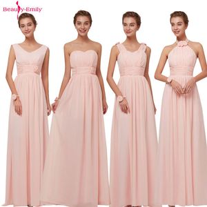 Beauty Emily Abiti da damigella d'onore Chiffon lungo rosa A-Line senza maniche da cerimonia nuziale Prom Girl Dresses Vendita calda 201114