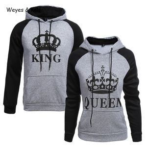 Weyes Kelf lettere stampate King Queen manica lunga coppia vestiti con cappuccio donna donna felpa manica lunga con cappuccio Kpop 201102