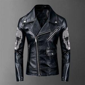 Skulls Diamonds Mens Giacche e cappotti High Street Style Turn-down Neck Streetwear Slim PU Jacket Uomo Casacas Para Hombre 201116