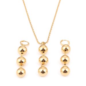 Gold Beads Pendant Necklaces Earrings For Women Yonth Girls Round Balls Necklace Jewelry Sets
