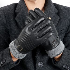 男性冬の暖かい手袋厚いPUレザータッチスクリーングローブ豪華なカフ屋外男性のための滑り止め手袋