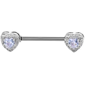 YYJFF D1042 Cyrkon Heart Nipple Pierścień Clear 14GA 16 mm długości Materiał miedziany