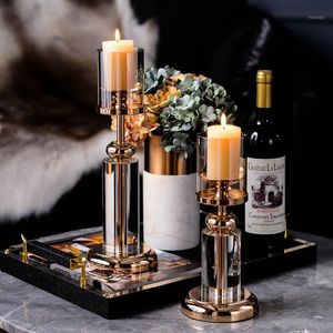 Candle Tithers Europeu Holder Luxury Metal Crystal Centerpieces Acessórios de Ouro Kaarsenhouder Decoração Home Di50zt