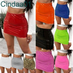 Женщины PU Miniskirts Designer Slim Sexy Sexy Sexy Light Leather Bag Ship короткая юбка весна и осень-новая мода xs-xl