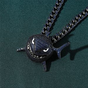 Collana con pendente di squalo blu di grandi dimensioni di nuova moda Micro zircone pavimentato per regalo di gioielli hip-hop da uomo