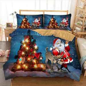 Conjunto de cama de natal Set Kids 3d desenhos animados feliz Natal presente Papai Noel Duveta Quilt Capa Fronhas Twin Queen Size Ano Novo 201120