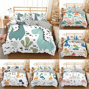Comforter Bedding Set Duvet Cover Cartoon Dinosaur Printed Bedroom Textiles For Kids Girl With Pillowcases Double Single Size 211224