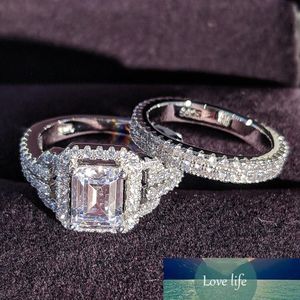Solid 925 Sterling Silver Silver Zircon Ring de casamento Conjunto para mulheres de noiva Luxo de luxo lotes de joias em massa R4835