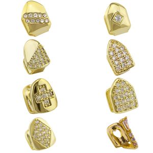 Gold Silber Iced Out CZ Bling Grillz Volldiamant Stein Zähne Grills Zahnkappe Hip Hop Dental Mund Zahnspangen für Männer Frauen226S