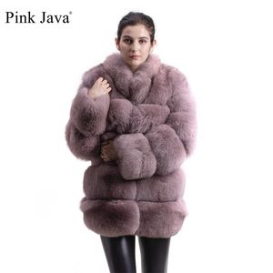 Różowy Java QC8142 Model Kobiety Prawdziwy Fur Coat Z Kołnierz Długie Rękawy Oryginalny Strój Wysokiej jakości 211220