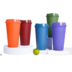16 OZ Zmiana kolorów Kubki wielokrotnego użytku kubek z pokrywami do gorącej wody napój kawowy RRB13163