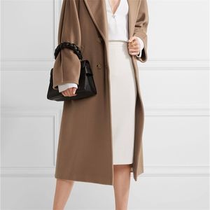 Novo UK primavera outono mulheres entalhadas vestígio de lã longo casaco feminino Outerwear Manteau femme abrigo mujer 201218