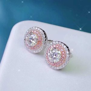 Requintado pequeno e elegante rosa branco diamante redondo brincos mulheres temperamento simples s925 sterling prata marca jóias Novo
