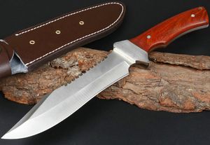 New Outdoor Survival Tactical Straight Knife 440C Satin Blade Full Tang Rosewood Handle Fixed Blade Knives With Leather Sheath