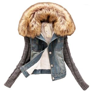 Jaquetas femininas Atacado - manga longa mulheres jeans 2021 outono inverno denim casaco vintage rasgado para roupas chaquetas pele collar1