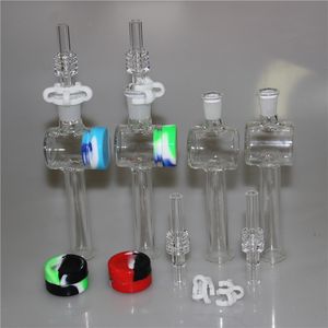 10mm 14mm Glass Nectar Pipe hookah Kit with 5ML Silicone Container Reclaimer Keck Clips Quartz Tip