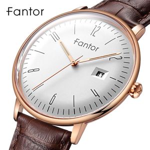 Fantor Orologio da uomo classico minimalista relogio masculino Orologio in pelle di lusso per uomo Orologio al quarzo con data a mano luminosa LJ201118