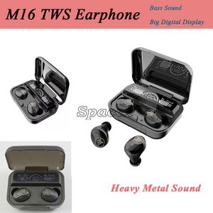 M16 TWS Wireless BT v5.1 H￶rlurar Bluetooth Earpon Touch Control Headset med Big Digital Display Metal Feeling Bass SIDEO MUSIC
