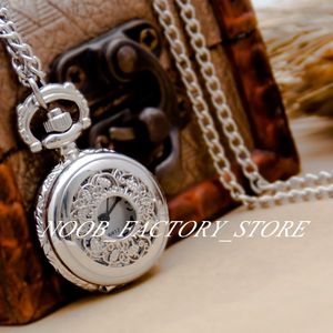 New Quartz Vintage Small White Steel Color Leaf Flower Flip Pocket Necklace Sweater Chain Student Pocket Watch Fashion Watch Copper Color