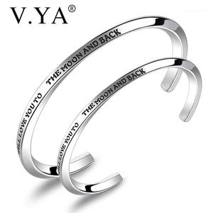 Charm Bracelets V.YA Fashion"I LOVE YOU TO THE MOON AND BACK"Open Cuff For Women & Men Stainless Steel Lover Gift1