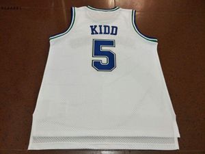 Vintage 21SS Vintage 1994-95 Jason Kidd #5 Bordado azul branco Bordado Full Tamanho S-4XL Jersey ou personalidade de qualquer nome ou número de camisa