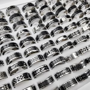 Wholesale vintage round rings for sale - Group buy 50 Vintage Retro Style Stainless Steel Rings For Men And Women Fashion Round Punk Rings Gift Accessories