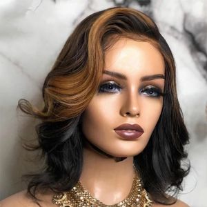 Highlight Wig Short Bob Human Hair Wigs For Black Women T Part Brazilian Body Wave Lace Front Wig Pre Plucked With Baby Hairs