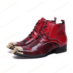 Winter Snake Skin Men Sapatos Genuíno Botas De Couro Moda Metal Toe Boot Plus Size Ankle Botas Botas Confortáveis