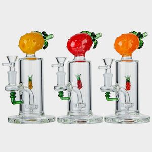 Heady Glass Bongs Fruit Shaped Hookahs Showerhead Perc Water Pipes Dab Oil Rigs Peach Yellow Pineapple Shape Inside With Bowl DHL20092 Straight Type