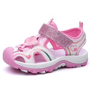 Skhek Girls Summer Sandals Fashion Big Kids Princess Sko Barn Soft-Sole Korean-Style Little Girl Barnskor 201113