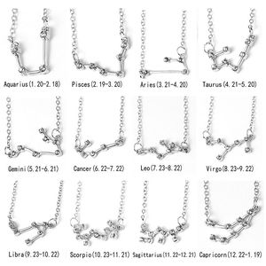 12 Constellation Zodiac Halsband Smycken Horoskop Sign Zircon Koreanska Stjärn Galaxy Libra Astrologi Girl Present med detaljhandelskort