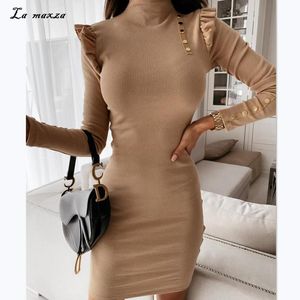 Basic Casual Dresses Casual Dresses Sexy Elegant Women Mini Dress Winter 2021 Turtleneck Rivet Bodycon Plus Size 3xl